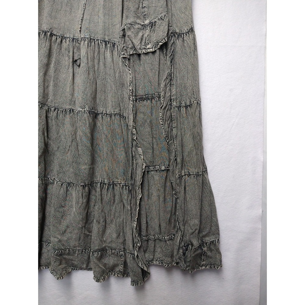 Acid Washed Tiered Grey Skirt Big Leg Slit Grunge Goth Renaissance Dark Boho XL - Picture 3 of 4